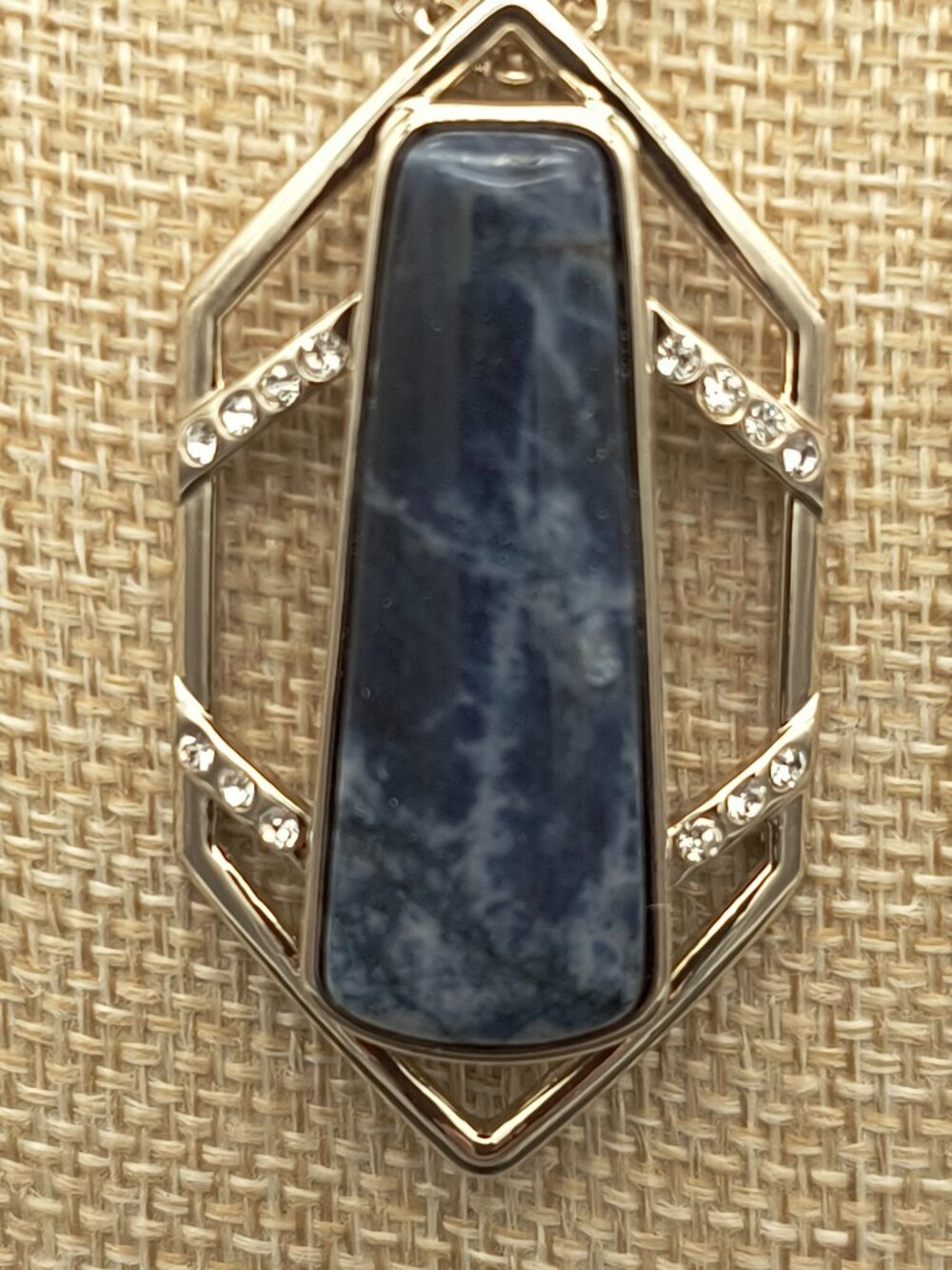 White House Black Market Third Eye Chakra Sodalite Stone Gold Tone Necklace